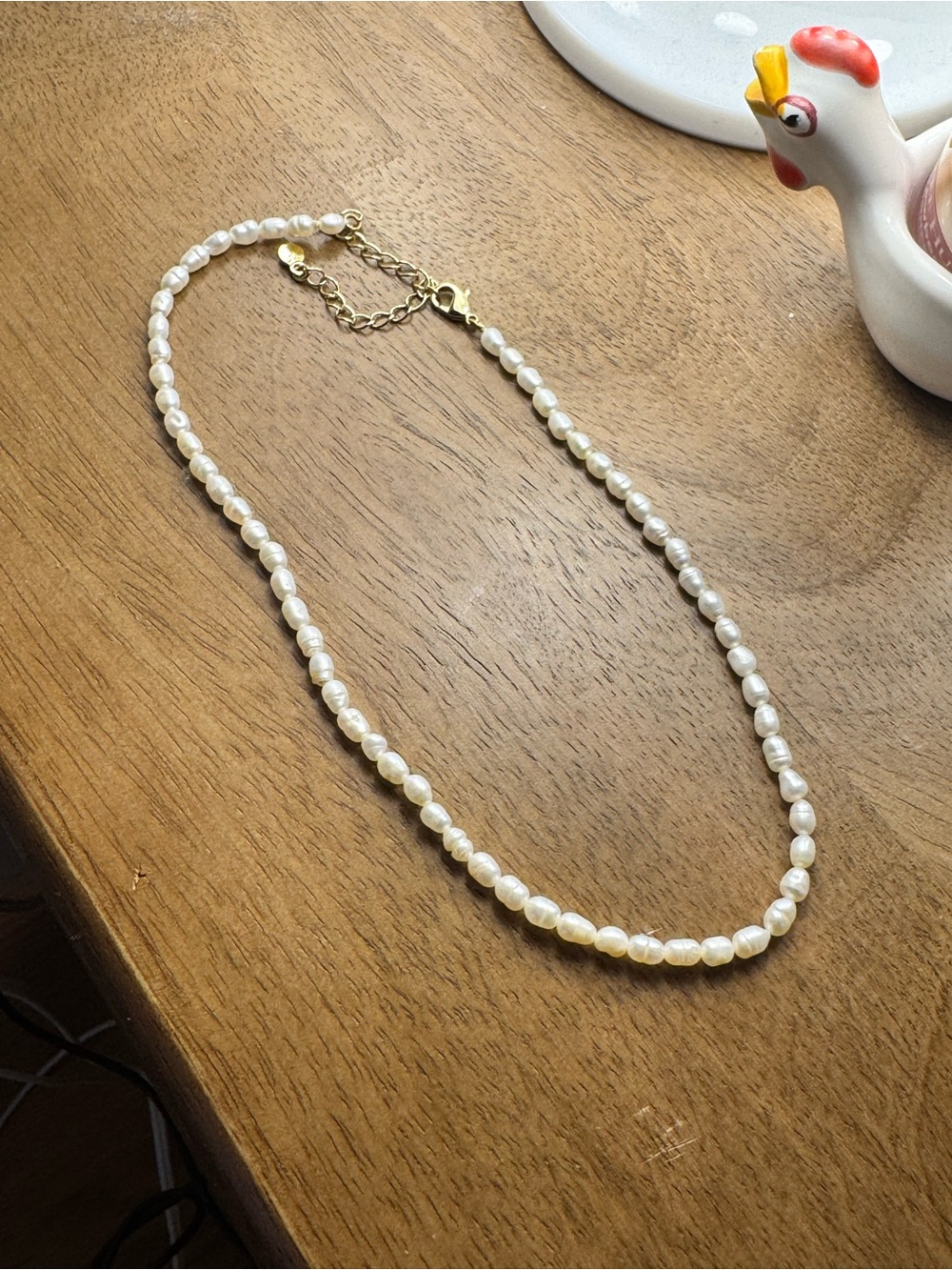 Classic Thrifted Pearl Necklace - White, Gold Accents